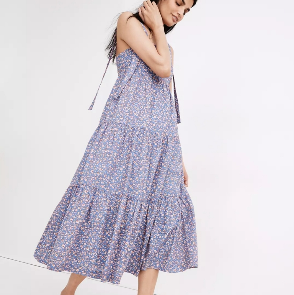 Madewell Tie-Strap Tiered Midi Dress in Summer Vines NWOT